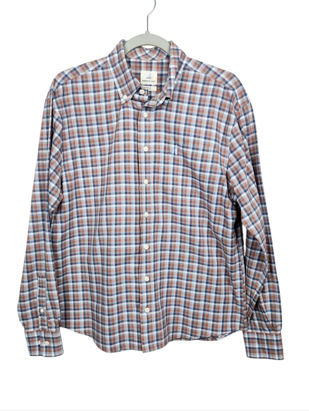 Johnnie-O Hangin' Out Spice Plaid Button Down Long Sleeve Shirt Mens Size Medium
